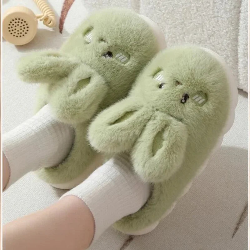 Winterwarme, modische Baumwollpantoffeln mit Hasenohren 